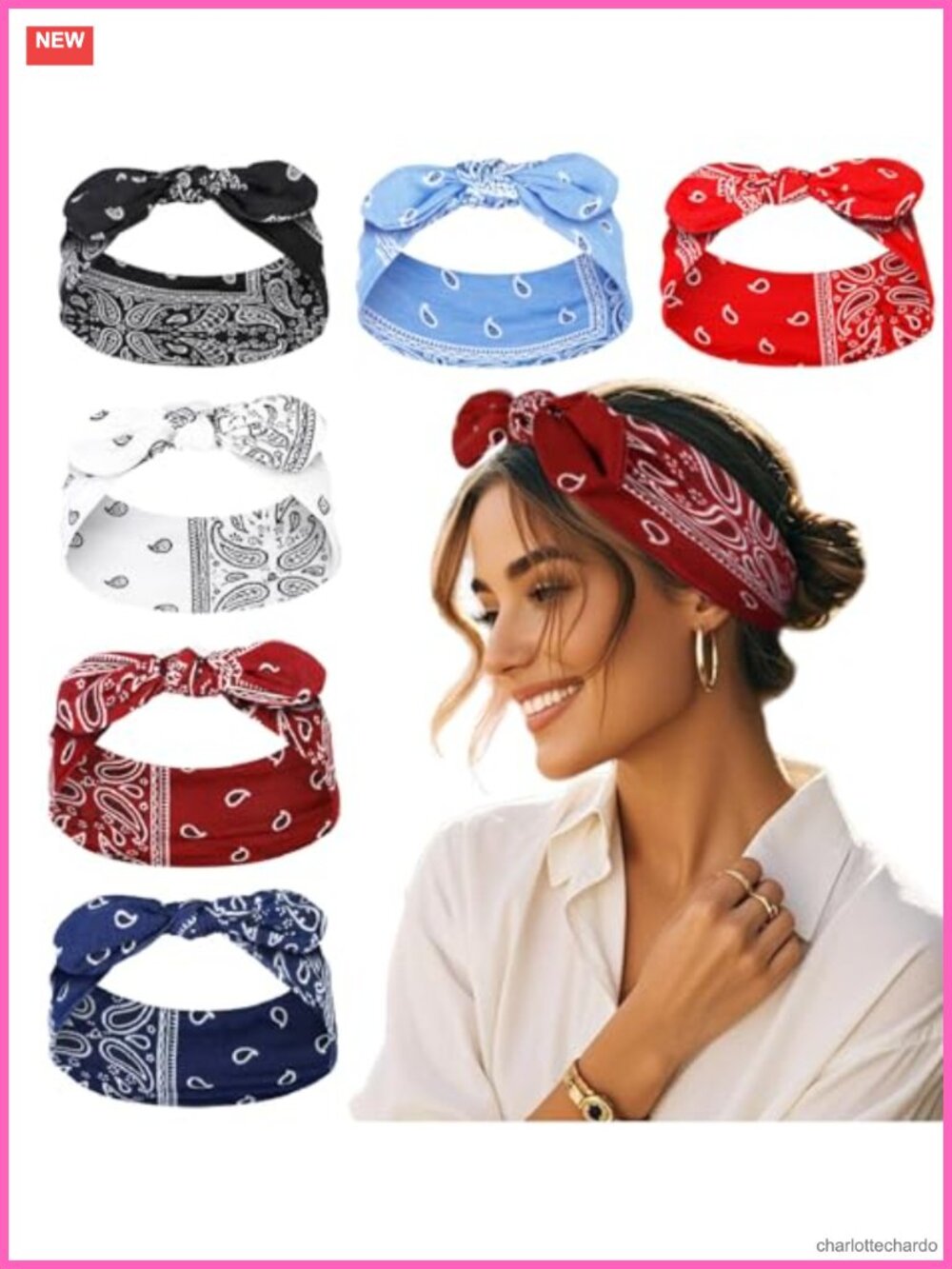 Boho Paisley Print Bow Headbands Set Wide Non Slip Hair Accessories